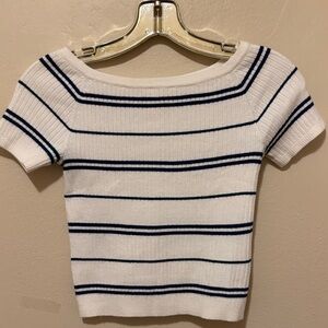 La Hearts White and Navy Striped Top